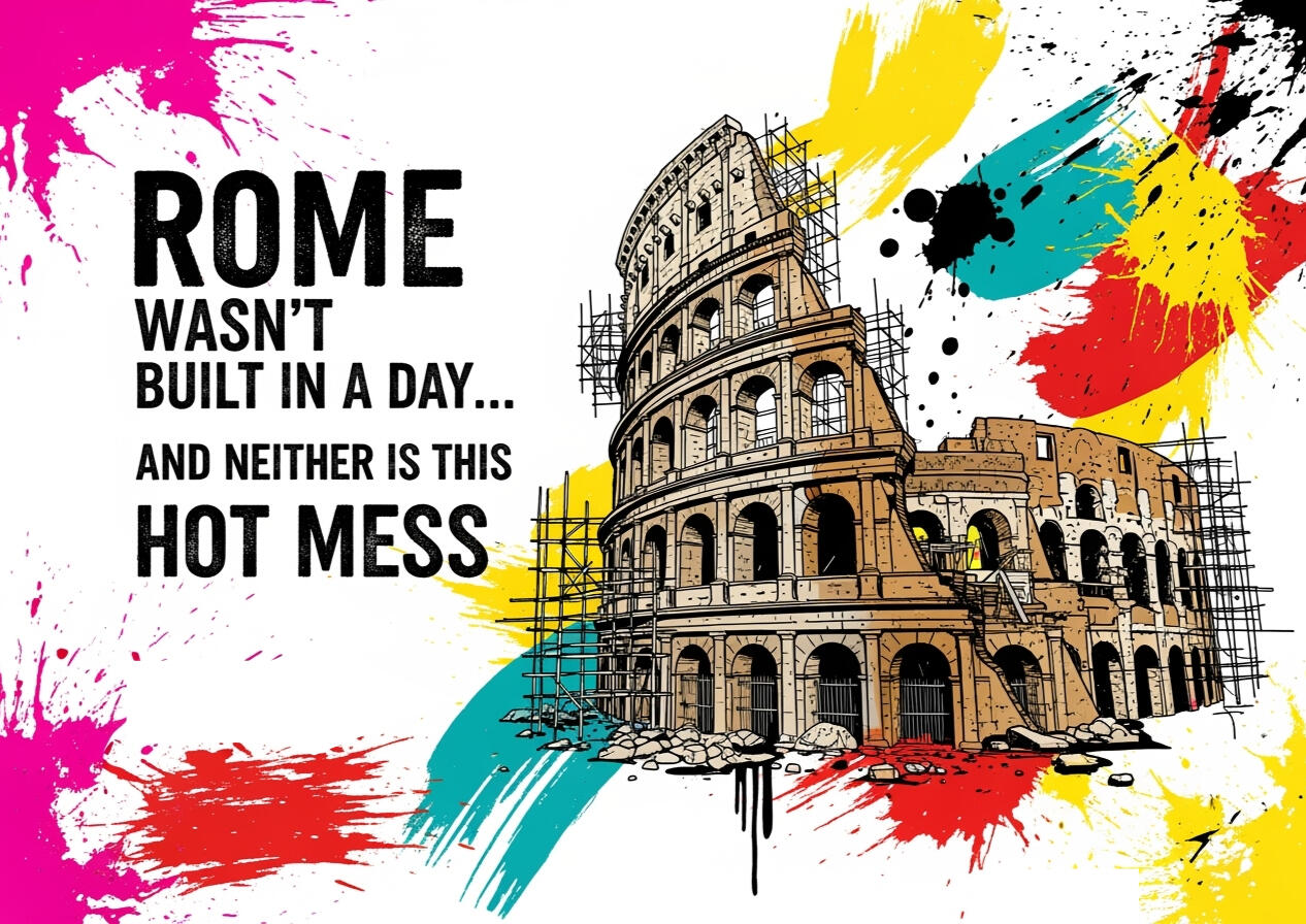 Savage Roast Card: Rome Hot Mess Design Sarcastic roast card design featuring Rome's Colosseum with humorous text about being a hot mess